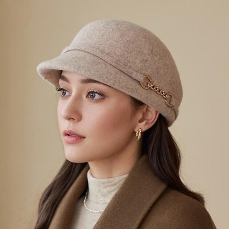 Vlněný baret Dámský podzimní a zimní retro cylindr klobouk módní kupolovitý vlněný jezdecký klobouk