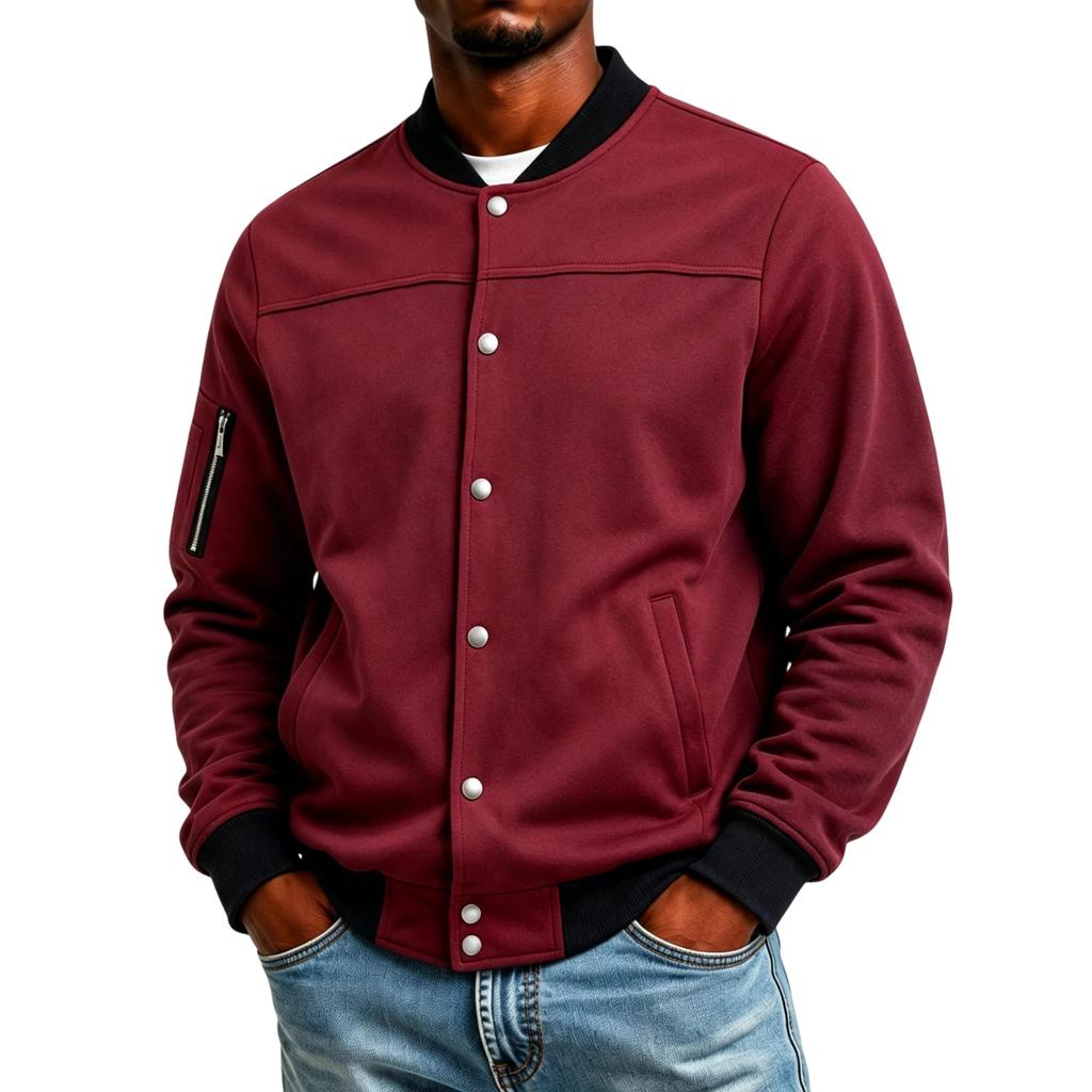 Men's Baseball Jacket Zip-Up Long Sleeve Casual Fall Winter Outerwear