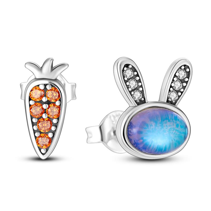 Cute Unicorn Stud Earrings Silver Plated for Little Girl Crystal Cat Mouse Elephant Heart Star Earring Gift Jewelry