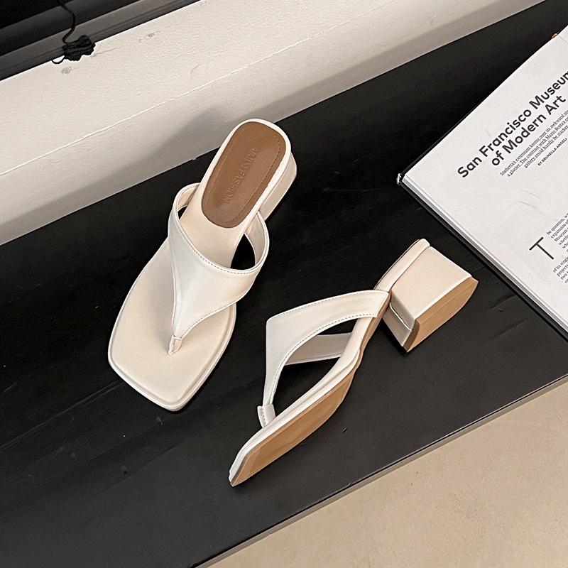 

Новые летние женские шлепанцы с квадратным носком на толстом каблуке, модные уличные пляжные шлепанцы для отпуска 35 бежевый