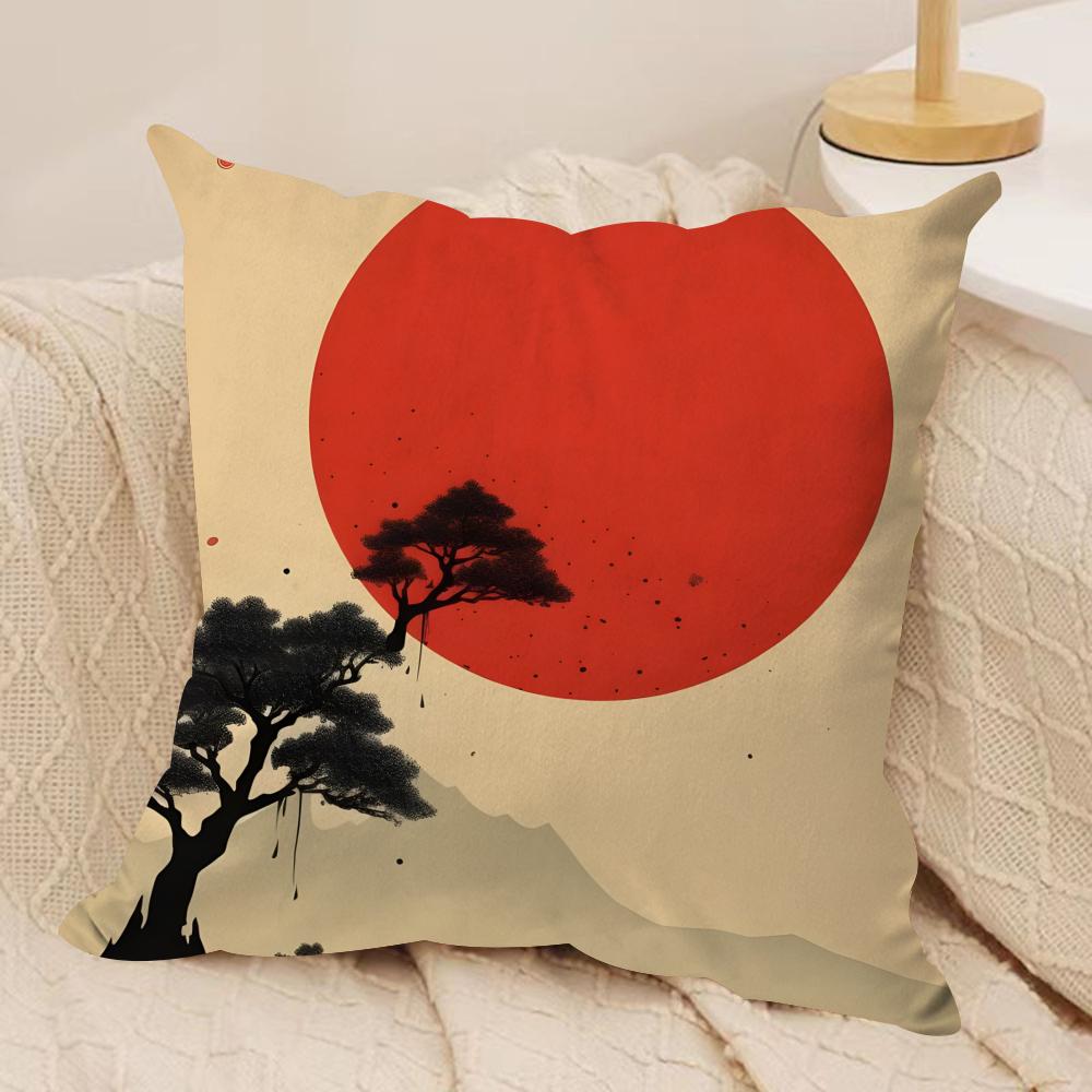 Chinese Ink Painting Style Cushion Cover Silky Short Plush Double-Sided Printed Pillow Case For Sofa All Seasons Home Decor Gift
