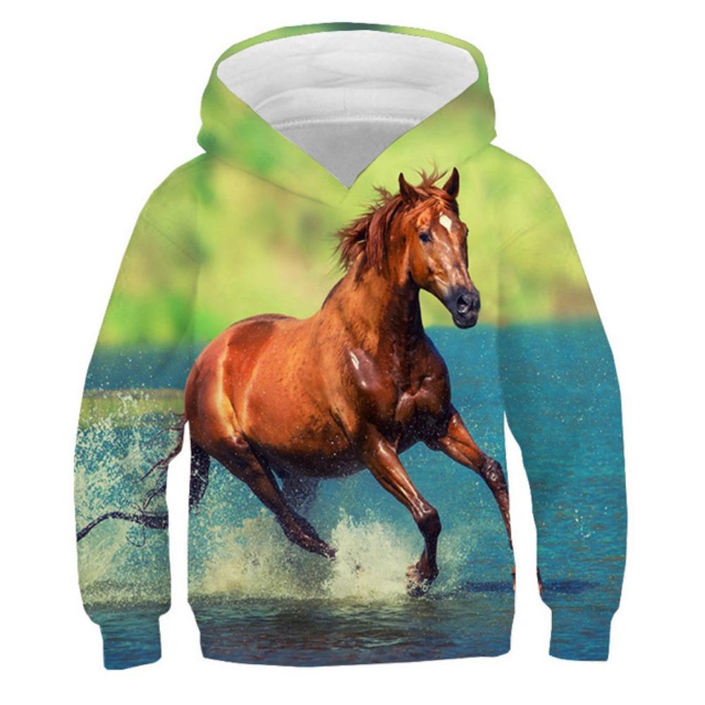 Kids Clothes Boy Hoodies Long Sleeve Creative 3D Horse Print Children Spring Fall Clothes Casual Stylish Outdoor Boy Clothes Top