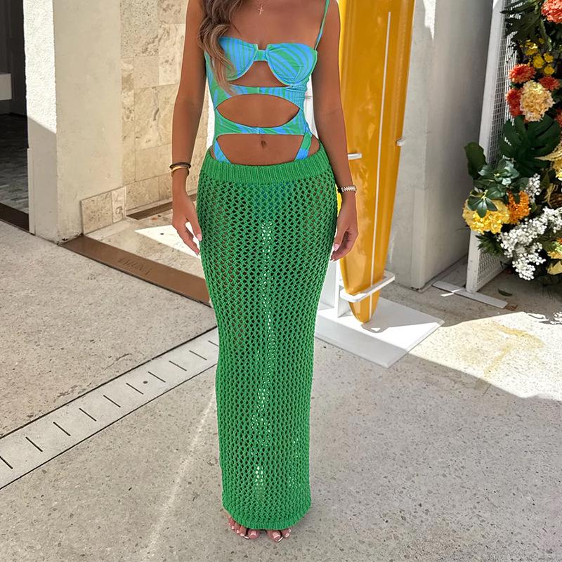 Summer Seaside Textured Knit Midi Beach Skirt Cover-up