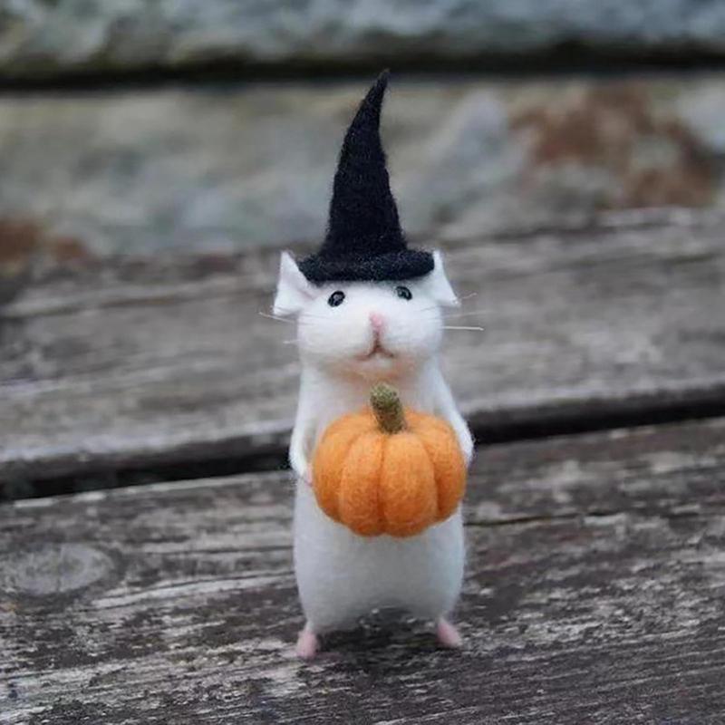 Good-Felt Mouse Decorations, Cute Felt Mouse Figurines For Halloween Decorations, Handmade Needle Felt Decorations