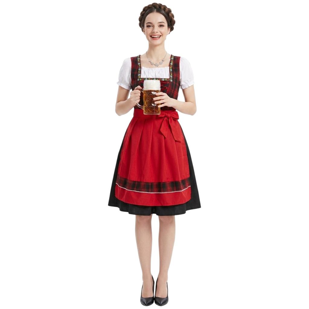 Traditionelles Oktoberfest-Kleid Damen Dirndl Kostüm Schnürung Mieder Schürze Rock Festival Outfit