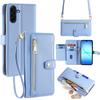 For Samsung Galaxy A17 5G Leather Case Zipper Pocket Wallet Phone Cover with 2 Straps