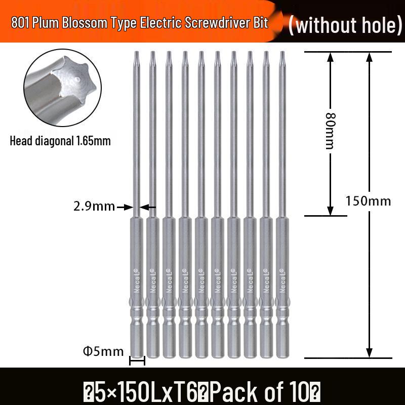 Nigao S2 Torx 801 Electric Screwdriver Bit, Solid Star-Shaped, 5mm Round Shank.