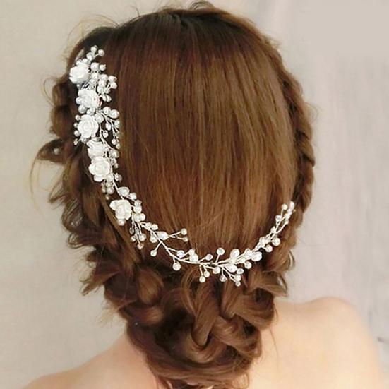 Wedding Hairpin Shiny Rhinestone Flower Decor Alloy Artificial Rhinestone Beads Flower Pearls Vine Headband for Beauty