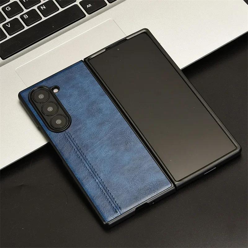 

High Quality Business Sle Leather Pure Color Ultra Thin Phone Case for Samsung Galaxy Z Fold 7 6 Screen Shockproof Protect Cover Galaxy Z Fold6 небо синє кольору
