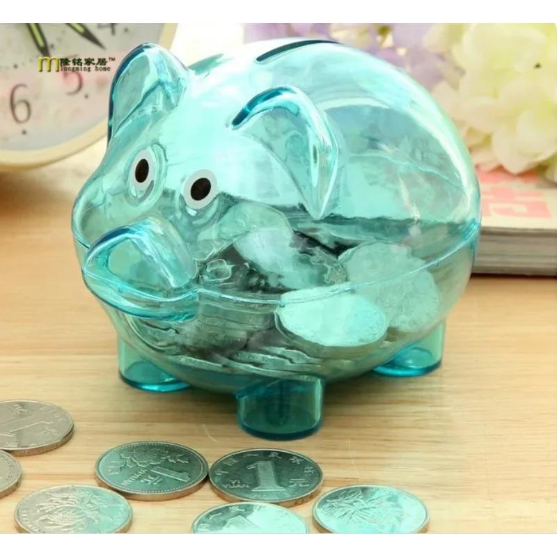 1PC Candy Transparent Plastic Money Saving Box Case Coins Piggy Bank Cartoon Pig Shaped