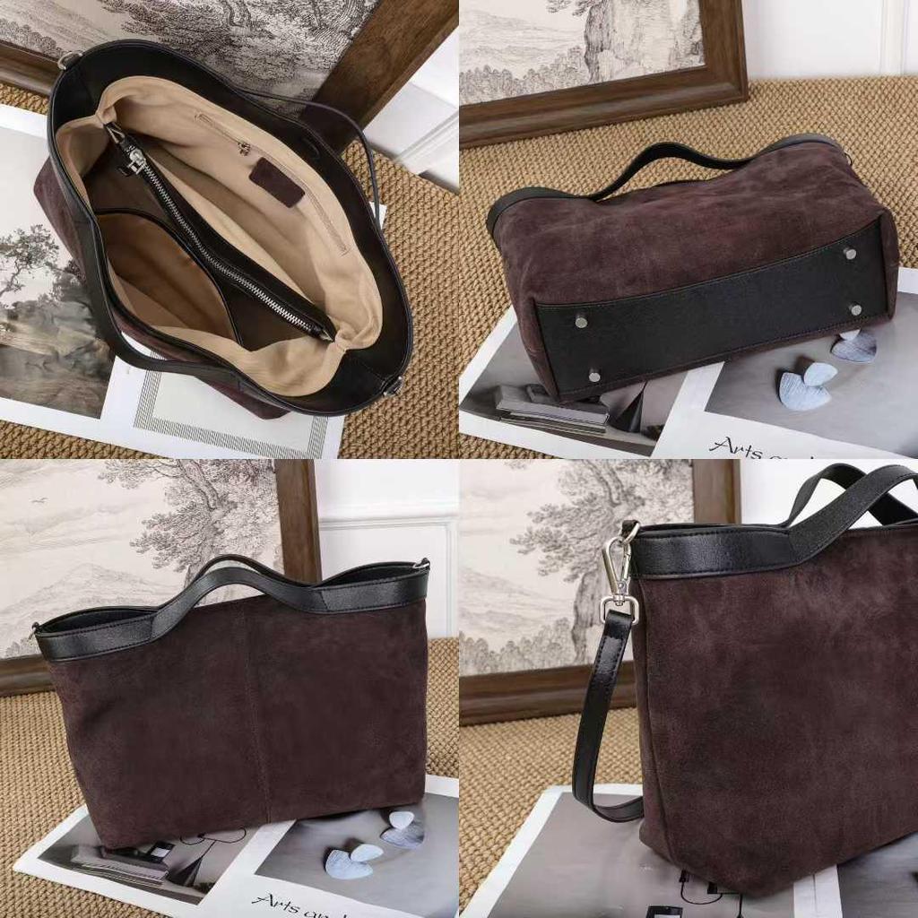 Bolsa Tote de Couro Bovino Fosco Camurçado 2025: Bolsa Transversal Feminina de Grande Capacidade para Outono/Inverno