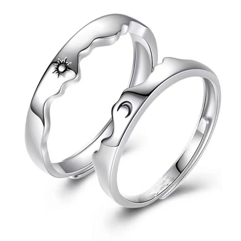 2pcs Sea Open Ring Set Adjustable Personalized Sun Couple Open Ring for Men Women Dating