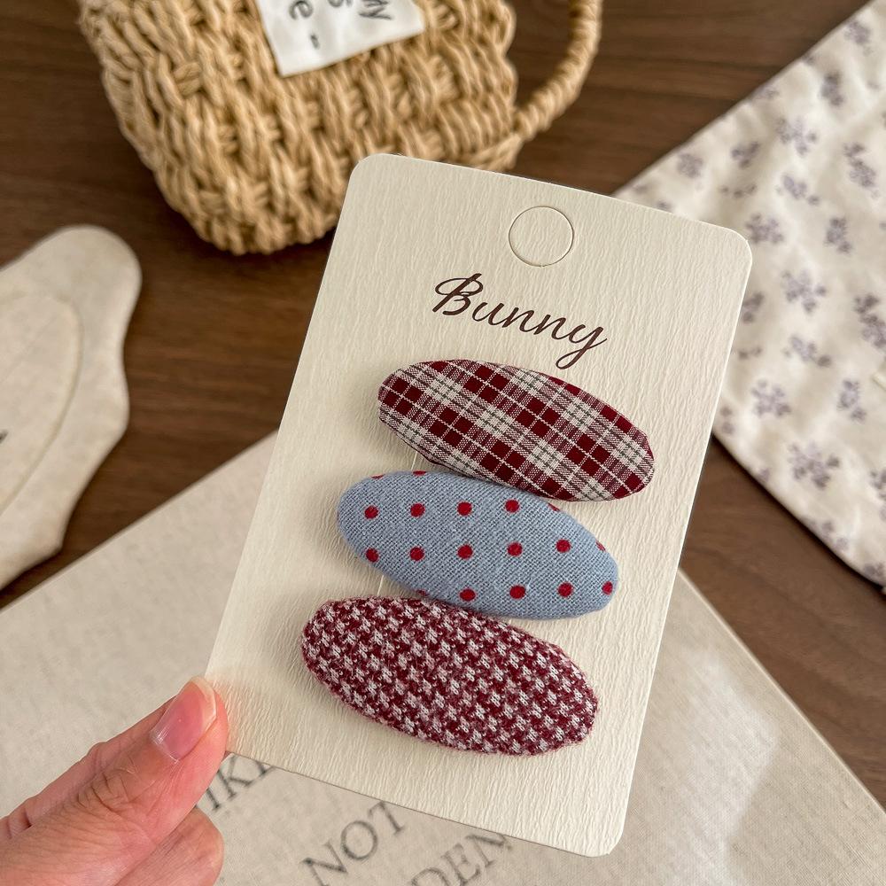 3 Pcs Fabric Plaid Waterdrop Hair Clips Sweet Butterfly Bow Children BB Clips Hair Styling Accessories Forehead Bangs Clip