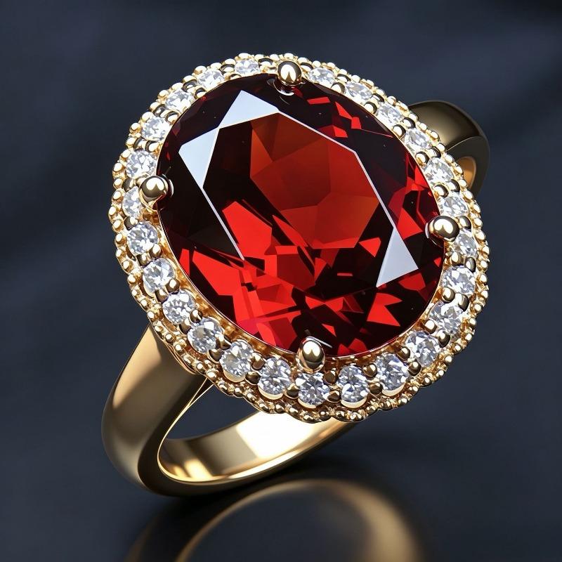 Nuovo Anello da Donna 2026 in Oro 24K con Zircone Rosso Melograno Gioielli