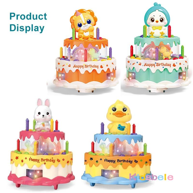 Cute Animated Birthday Cake Toy With Music & Light Removable Candles With Universal Wheel Early Education Gift For Kids Toddlers