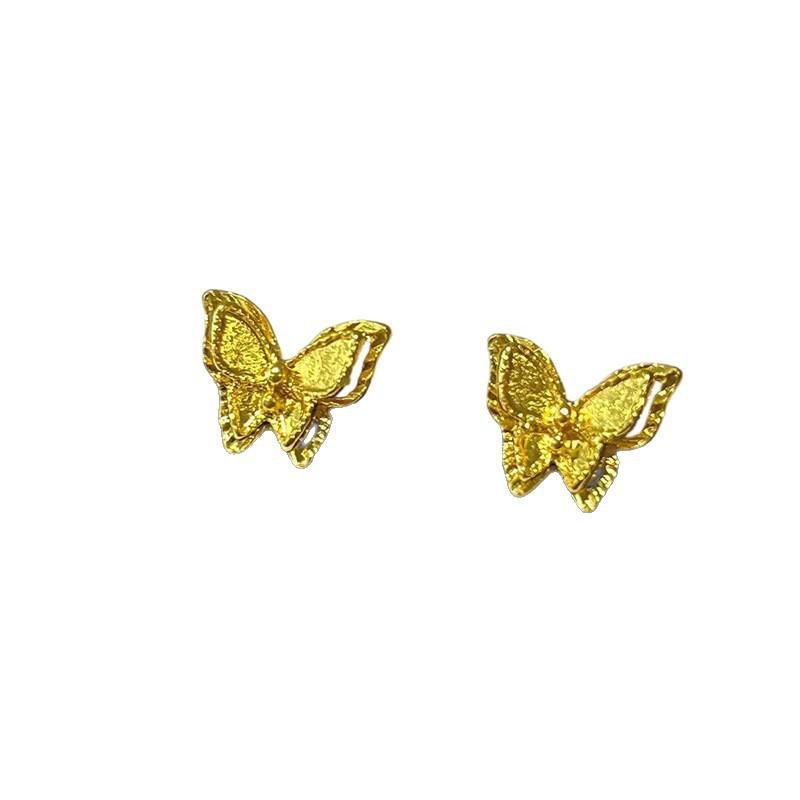 New Chinese-style Mirror Flower Butterfly Dream Flash Double-layer Butterfly Stud Earrings Women's Gold Exquisite Small Earrings Temperament Earrings