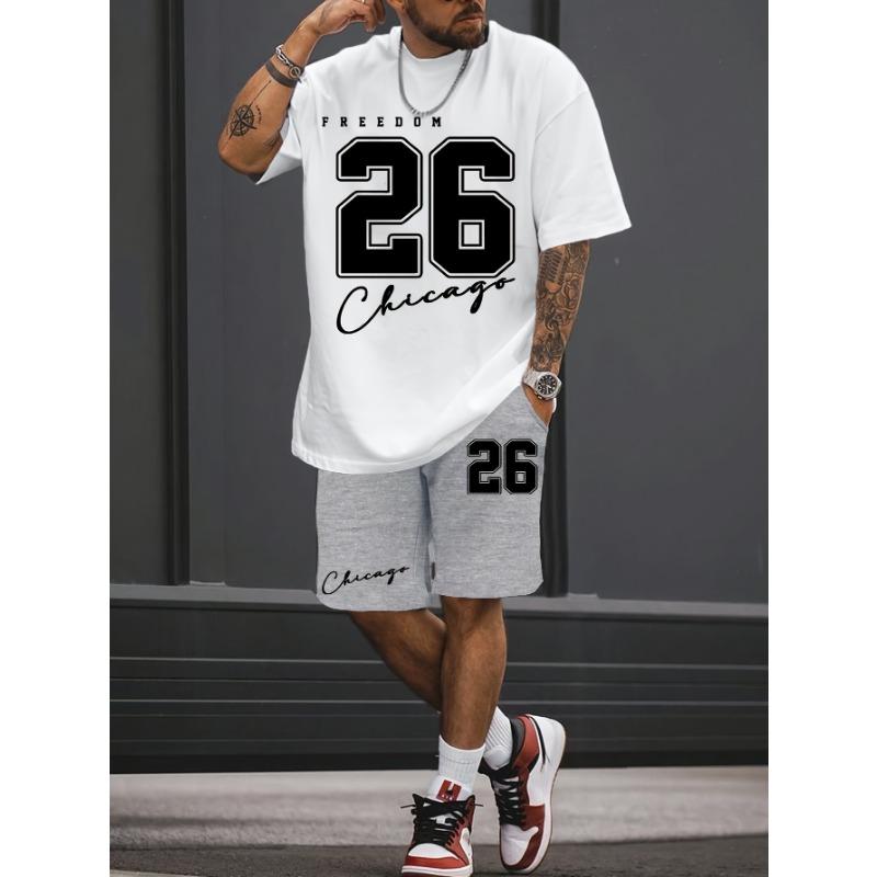 

Trendy Fashion Men s Suit 26 Number Print Pattern Round Neck Short Sleeve Shorts Suit Fashion Casual Comfortable And Breathable 6XL