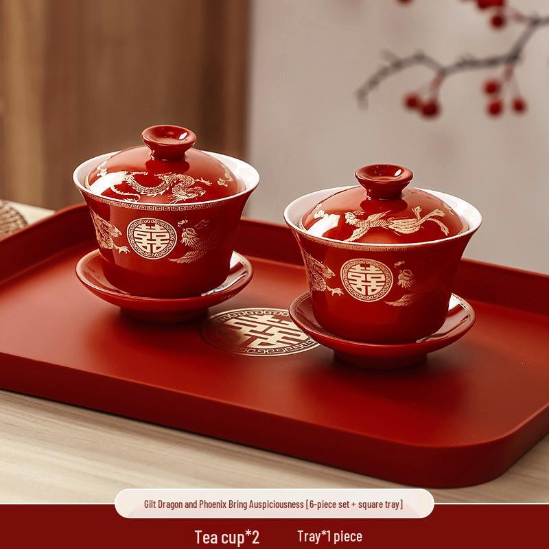 Red Wedding Tea Set: Tea Cups, Bowls & Chopsticks - Perfect for Weddings & Celebrations