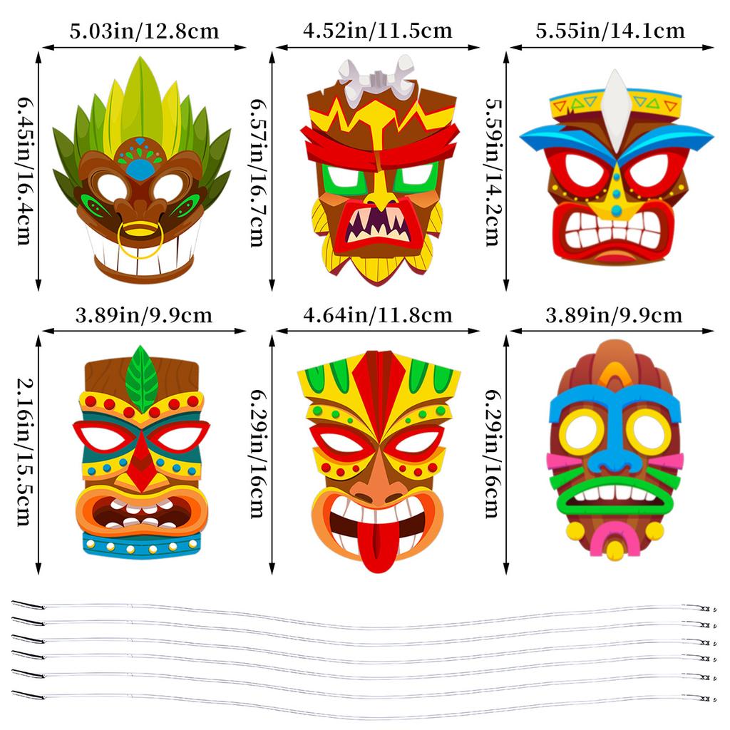 12Pcs Torpil Hawaii Theme Paper Eye Mask Vibrant Tiki Mask Dress Up Masquerade Photo Props for Summer Beach Birthday Party Decor
