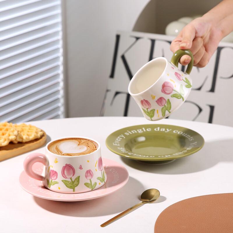 Watercolor Floral Ceramic Coffee Cup & Saucer Set