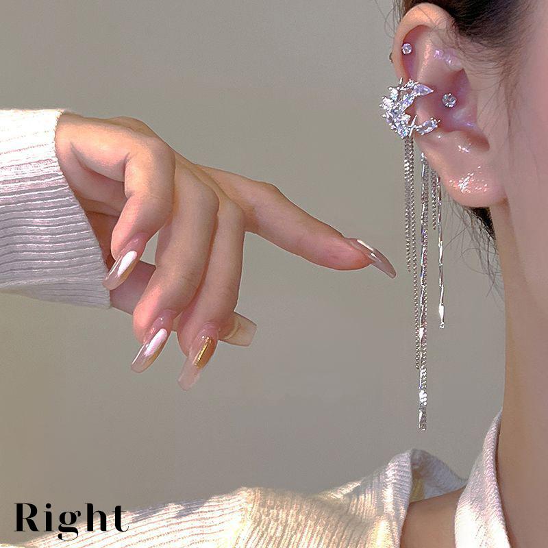 

1Pcs/Pair Fashion Shiny Zircon Moon Long Tassel Ear Clip No Piercing Earring Trendy Light Luxury Women Girl Party Jewelry Gift 2