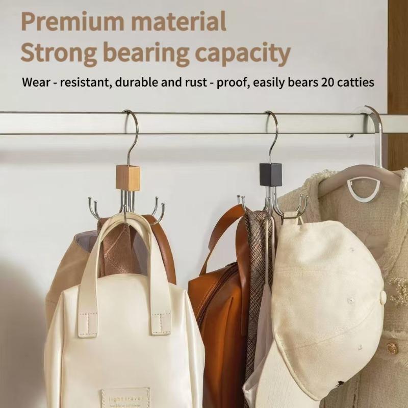 1/2/3pcs 360° Rotating Storage Hanger Hook Multi-Claw Bag Metal Belts Rack Multifunctional Hook Wooden Organizer For Bras Ties