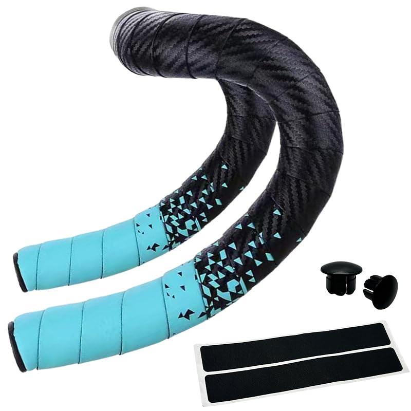 MARUHADO Bicycle Bar Tape, Road Bike Drop Handlebar Set (Left and Right), Non-Slip with End Plugs, Geometric Pattern, Sky Blue