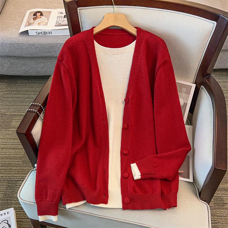 Plus Size Women’s Sweater Cardigan Two-Piece Set, Bust 150/160, Loose Fit