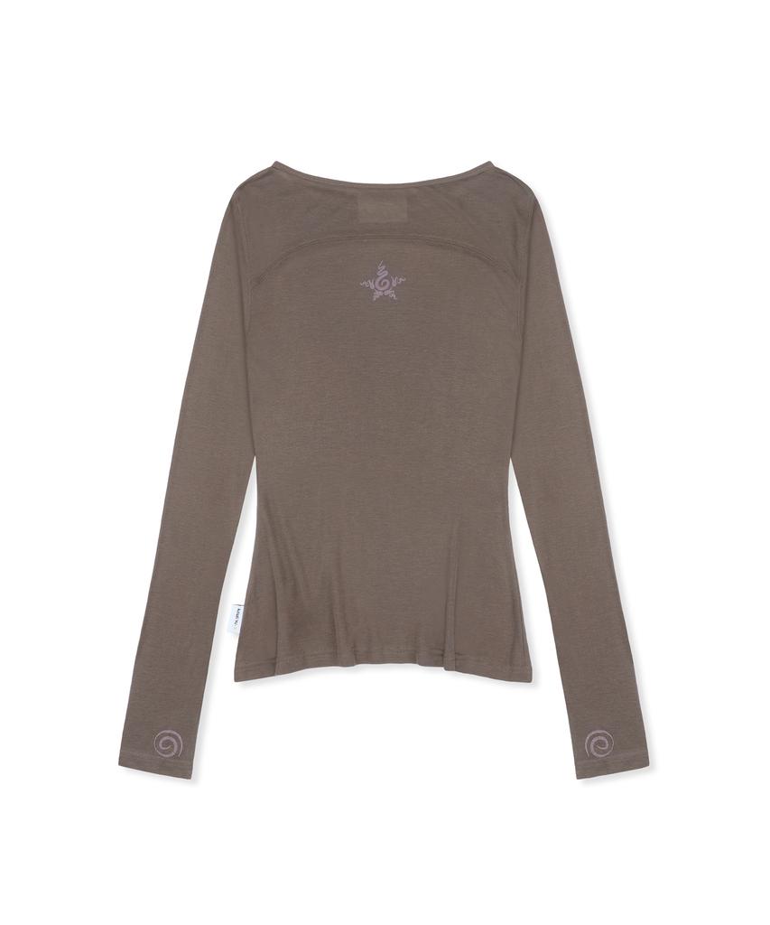 RuNaKi'Hu' Wxt086 Kaori Fingerhole Boat Neck Long Sleeve (Brown)