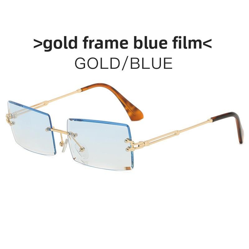 None Frame Square Sunglasses For Women Uv400 Fashion Travel With Gradient Pink Lenses
