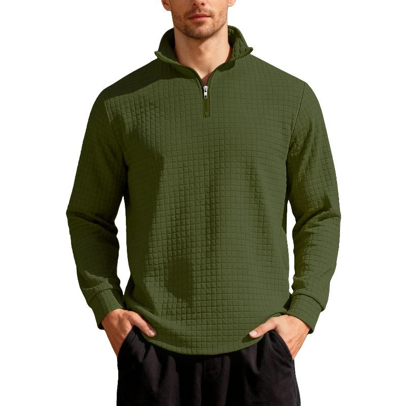 Autumn and Winter Business Leisure Men's Loose Jacquard Stand Small Checkered Collar Half Zipper Sweater Men