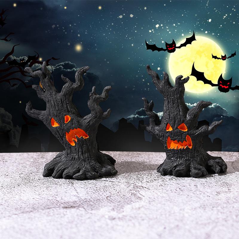 Halloween Pumpkin Lanterns LED Electronic Candles Ghost Tree Stump Decorations Funny Faces Festive Atmosphere Ornaments