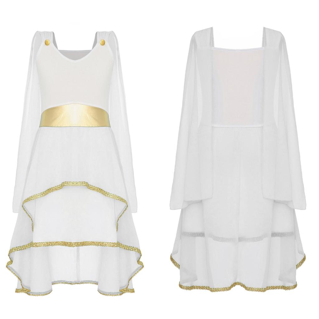 Kostium greckiej togi dla dziewczynki Bezrękawa asymetryczna zwiewna sukienka Starorzymska bogini Halloween Cosplay suknia