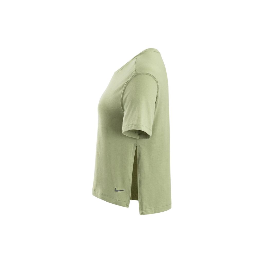 Nike Yoga Dri-FIT Solid Side Slit Running Crew Neck Short Sleeve T-Shirt Women Tops Oil-Green DM7026-386