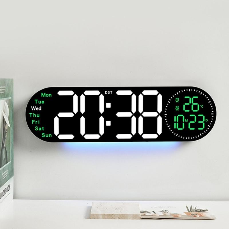 Large LED Wall Clock with Remote Control 2 Alarms Date Temperature Easy To Read Display for Home Decors Time Management