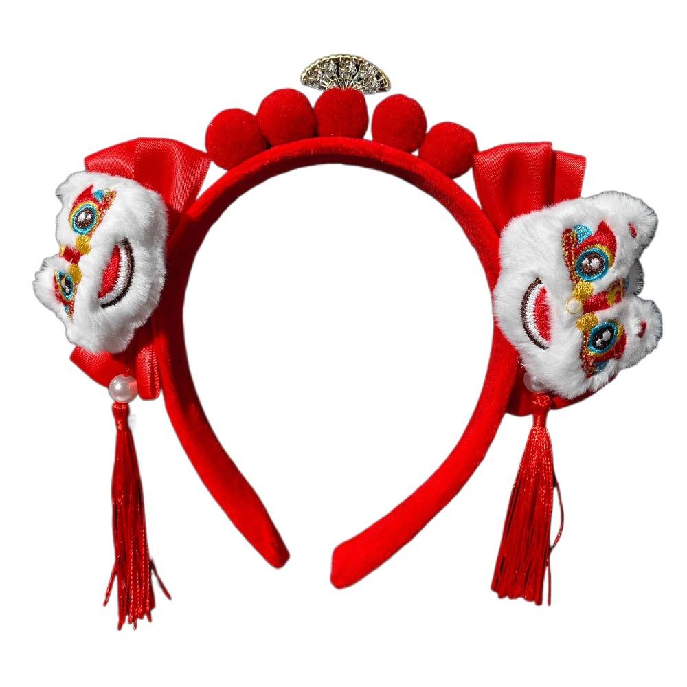 Headwear New Year Hair Hoop Embroidered Bow Ancient Style Hairband Red Plush Headband  Festival