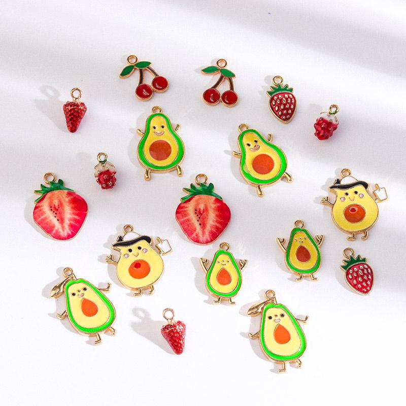 10Pcs/lot Fruit Series Alloy Charms Pendant Avocado Strawberry Shape Fashion Pendant DIY Earrings Necklaces Jewelry Accessories