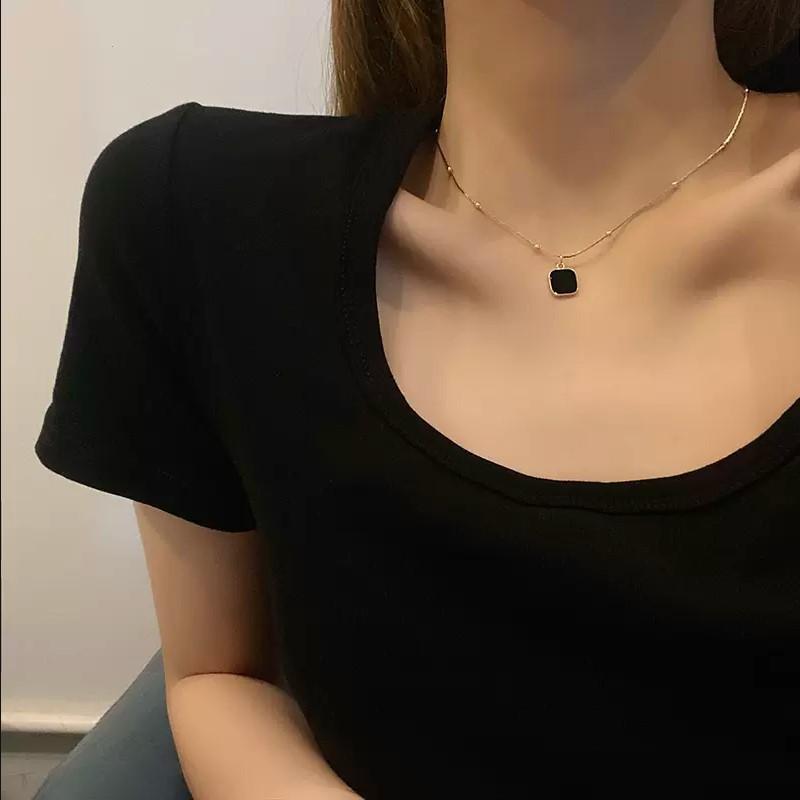 Black dark geometric square necklace women's light luxury niche design sense collarbone chain new hip hop