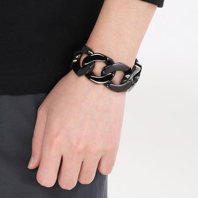 Domineering Flat Cuban Chain Bracelet Men‘s 30MM Chunky Stainless Steel Jewelry Shiny Exaggerated Rectangular Accessory