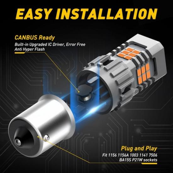 2Pcs 1156 SMD LED Tail Brake Stop Backup Reverse Turn Signal Light Bulbs Amber