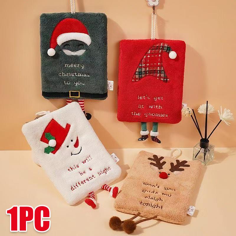 1 small towel cartoon square multi-element embroidery hanging cute coral fleece thick Christmas creative