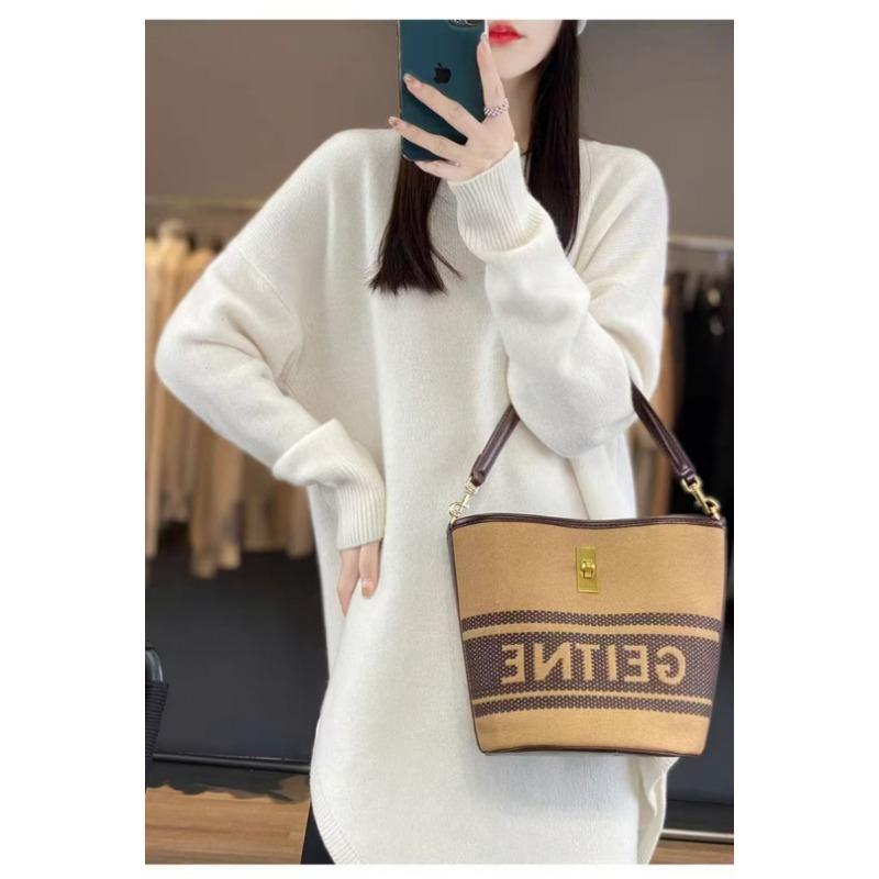 Autumn and winter new sweaters women's medium and long lazy wind round neck soft waxy skin-friendly knitted sweater loose top
