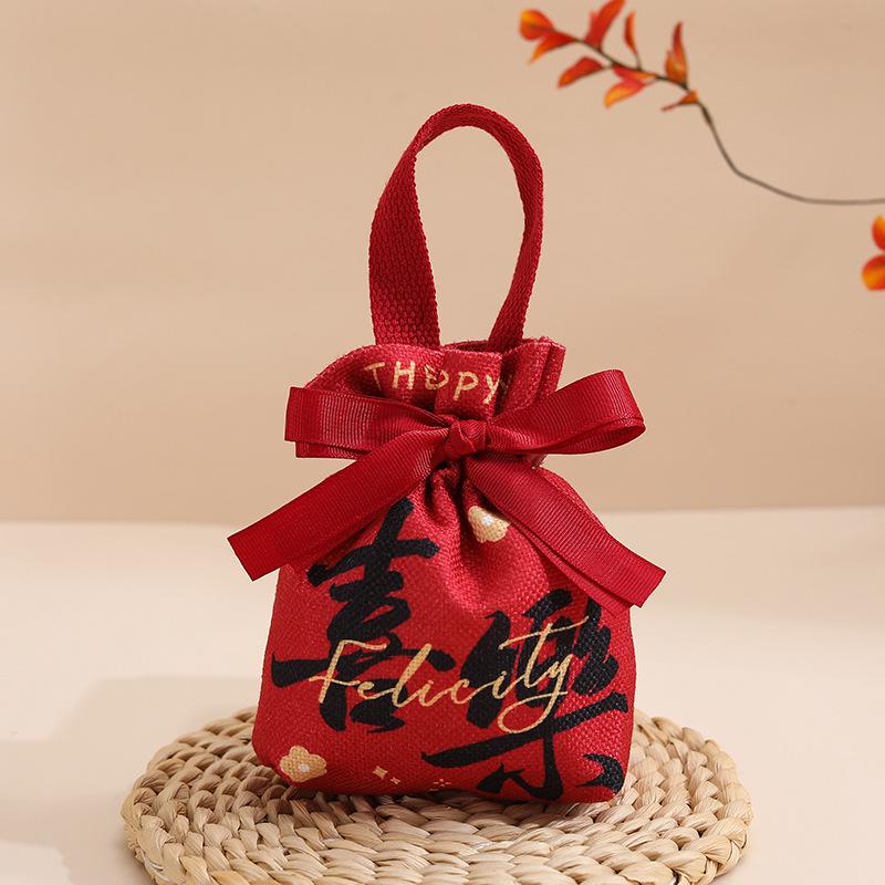 Velvet Chinese Style Wedding Candy Bag with No Folding Required
