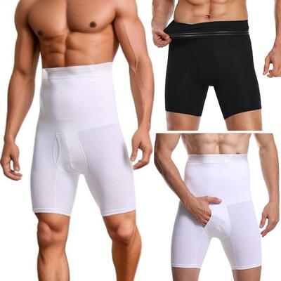 Lange Boxershorts für Herren, atmungsaktiv, figurformend, hohe Taille, Bauchkontrolle, nahtlose Herrenhöschen mit Anti-Rutsch-Streifen