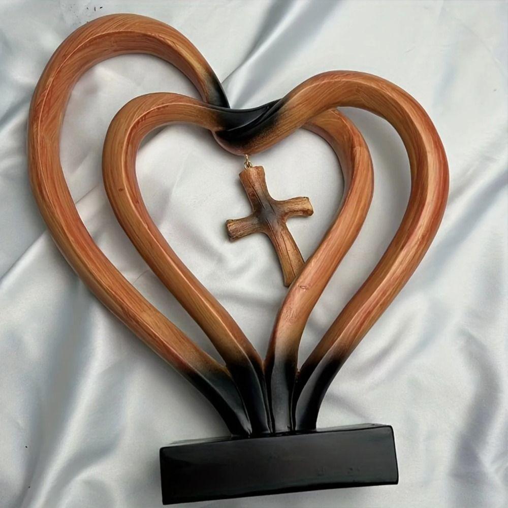 Minimalist Entwined Hearts Cross Modern Christian Standing Decor Hearts Cross Sculpture  Church