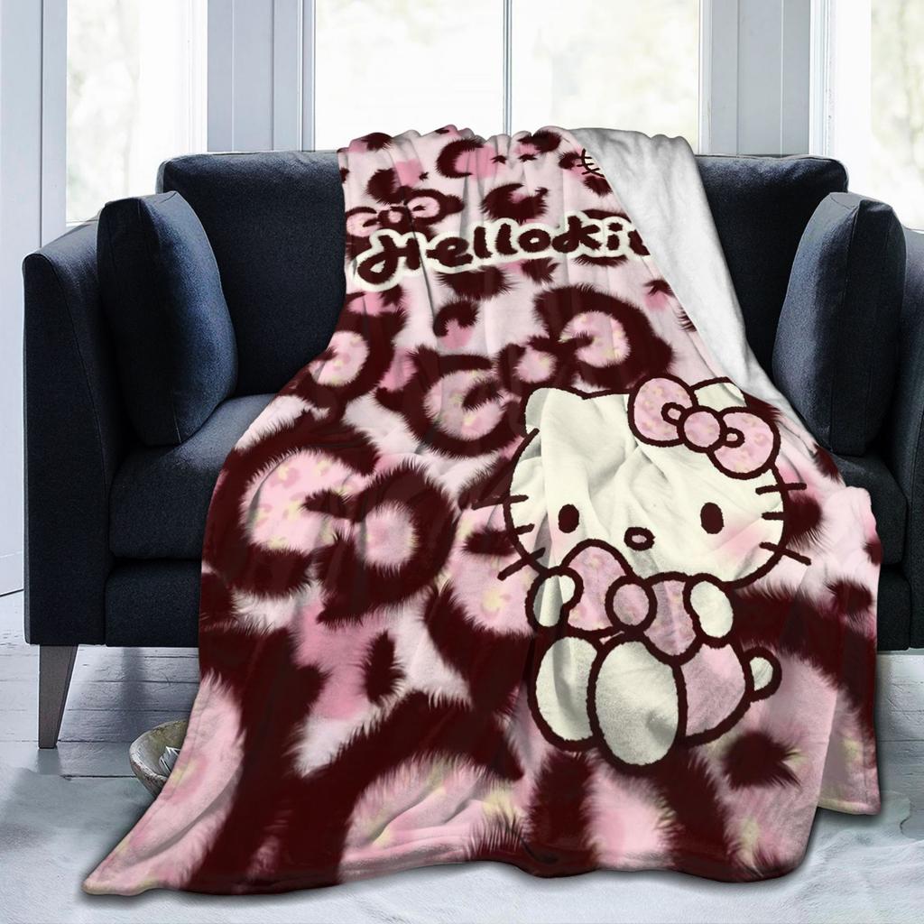 Leopard Hello Kitty Cartoon Blanket Fleece Winter Portable Lightweight Thin Throw Blankets for Bed Couch Bedspreads