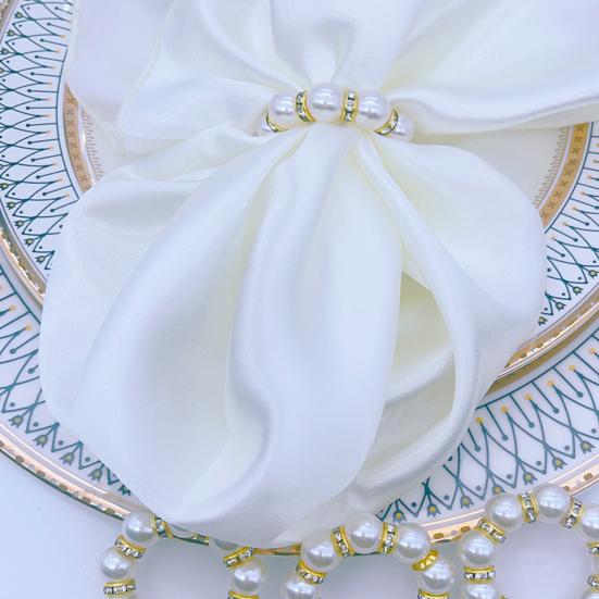 12Pcs Imitation Pearl Napkin Rings Set Elegant Rhinestone Napkin Holder Festive Celebration Table Decor for Wedding Party Banquet