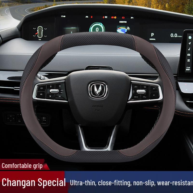Genuine Leather Steering Wheel Cover for Changan UNIV, UNIK 2nd Gen, CS55 Plus, and Yida - Car Modification Accessory
