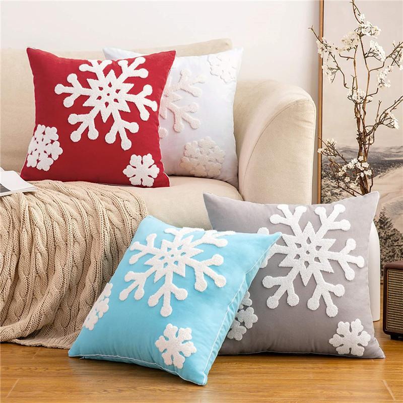 Modern Simple Home Snowflake Embroidered Cotton Pillow Christmas Living Room Sofa Sitting Cushion