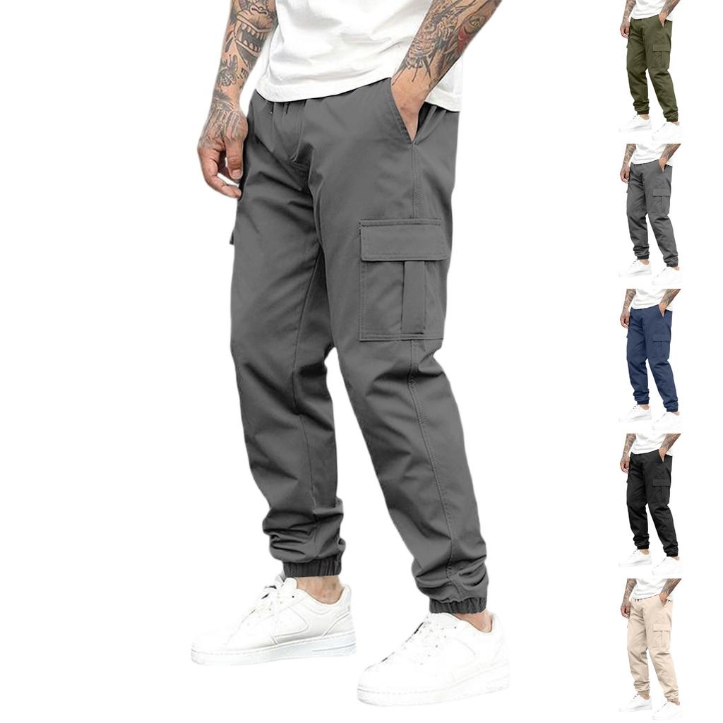 Men's Loose Casual Multi-pocket Work Pants, Youth Stretch Waist Drawstring  Pants